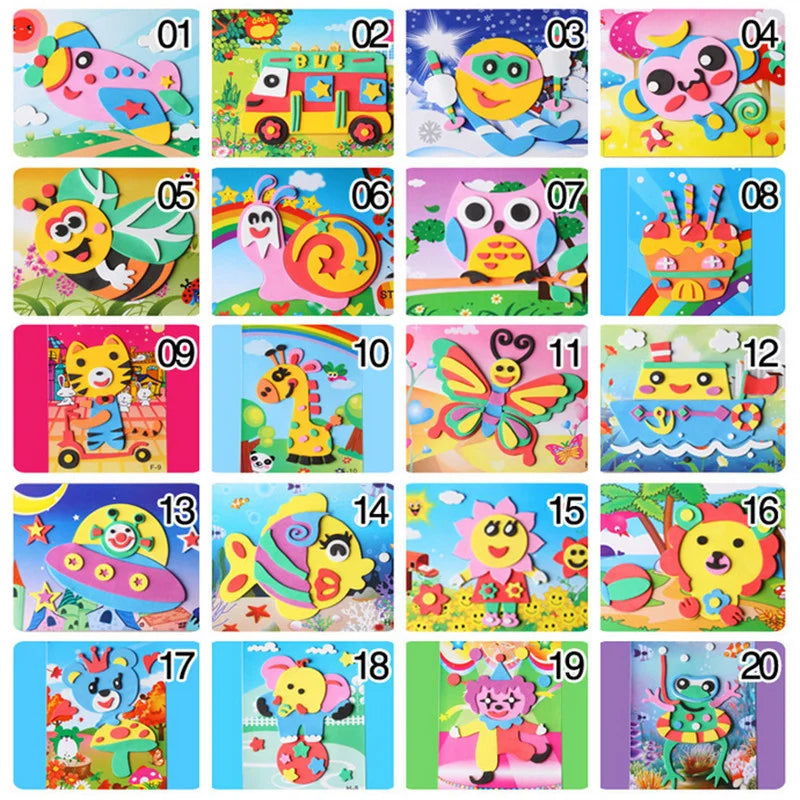 DIY Creative Cartoon Animal 3D EVA Foam Sticker Puzzle 20 Styles Handmade Early Learning Educational Toys For Children Kids Gift