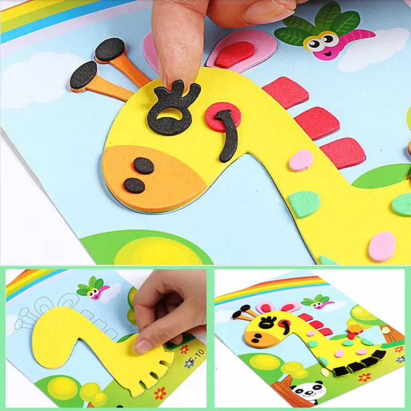 DIY Creative Cartoon Animal 3D EVA Foam Sticker Puzzle 20 Styles Handmade Early Learning Educational Toys For Children Kids Gift