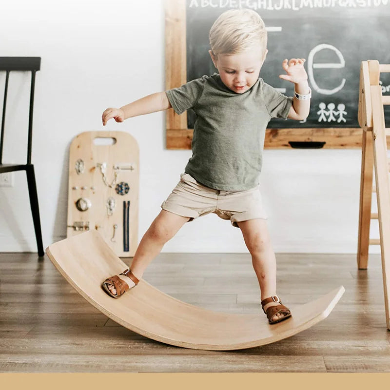 Curved Wooden Balance Board for Children Seesaw Yoga Fitness Equipment Indoor Toys Outdoor Sports Adults Training Baby Kids 2023