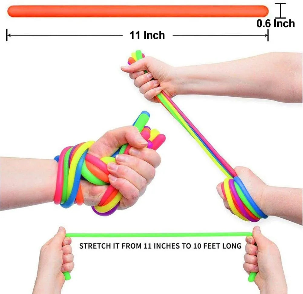 6 Pack Stretchy String Fidgets Sensory Toys Resistance Squeeze Noodle Stress Reliever Toys for Kids/Adults